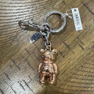 COACH Metal Bear Keychain Charm - Rose Gold & Silver